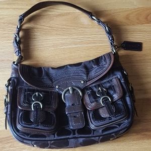 COACH dark brown over the shoulder purse with official coach leather tag inside.